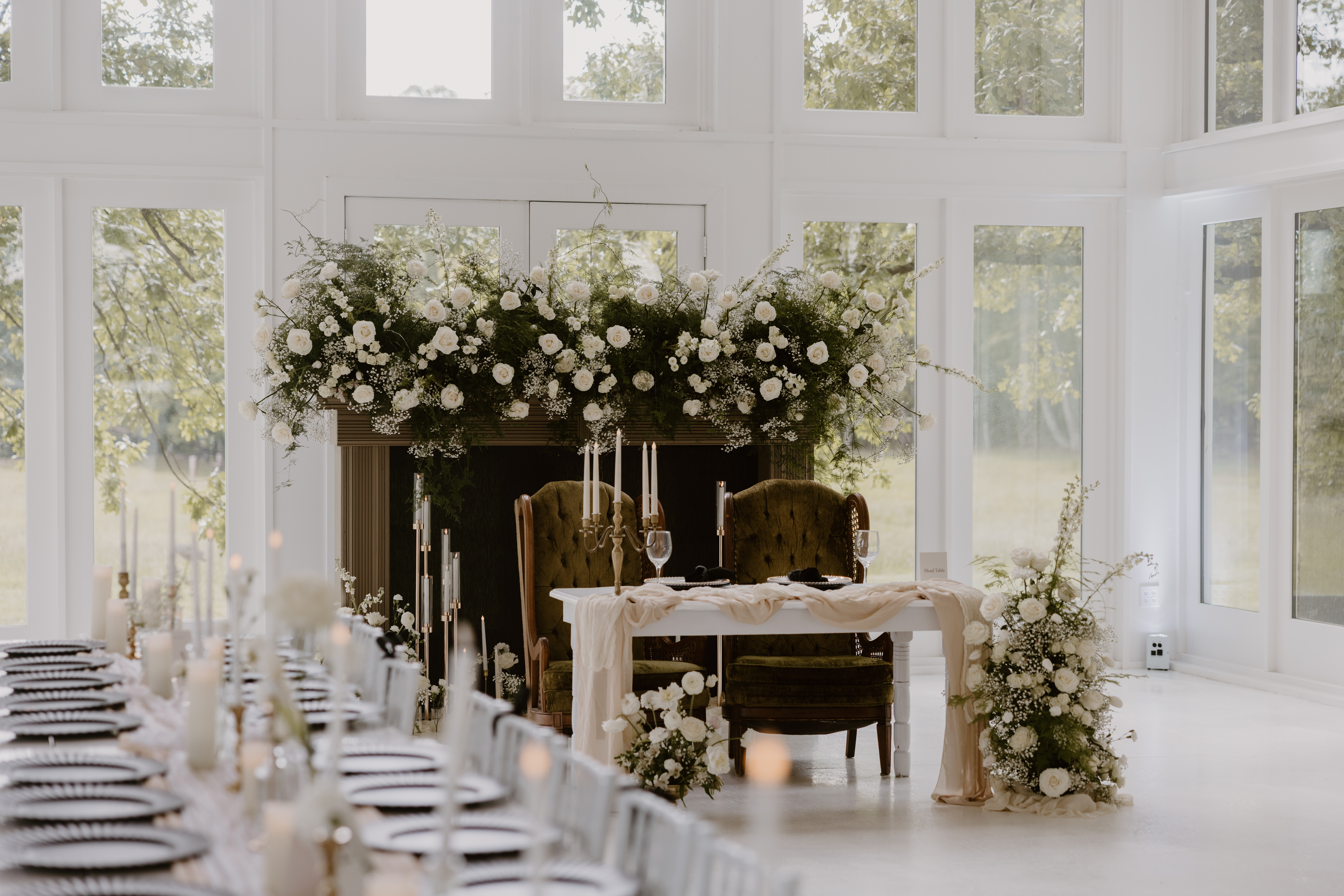 bride and groom's table at wedding reception