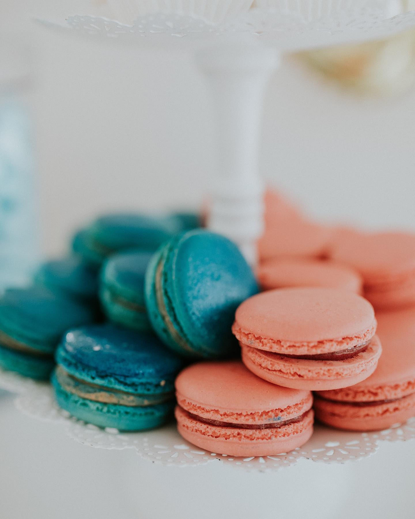 blue and pink macaroons