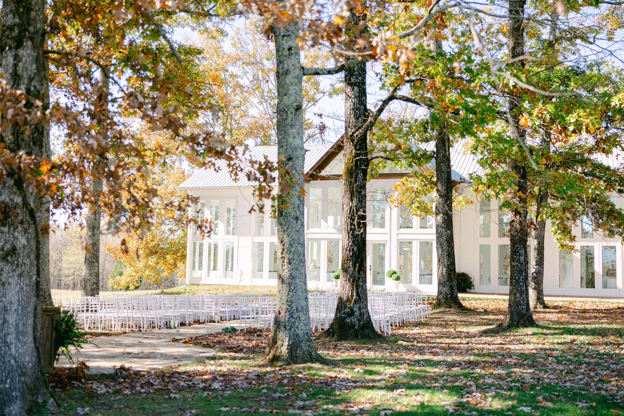 fall leaves at the glass house venue